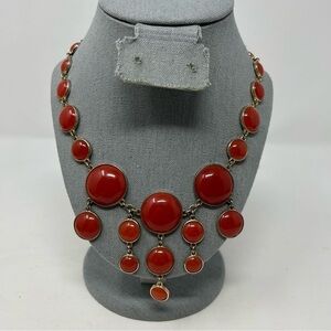 Banana Republic Boho Red Coral Blood Orange Layered Beaded Necklace 18"
